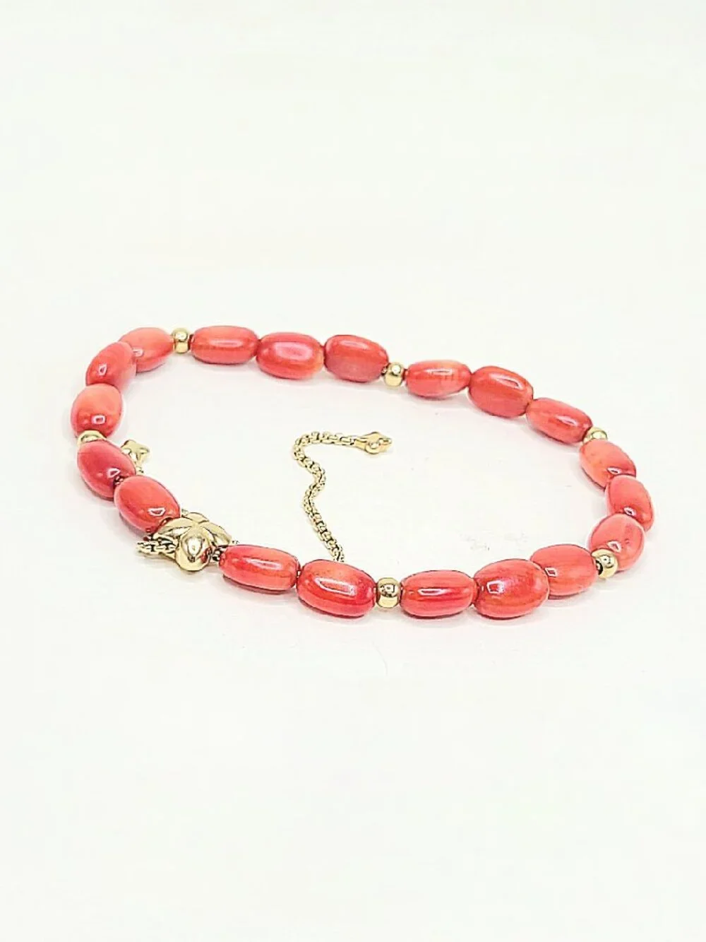 David Yurman Bijoux Pebble Bead Bracelet in Yellow Gold w/ Red Sea Bamboo Coral